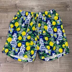MC2 Saint Barth Swim Trunks Men's Medium Blue‎ Lemon Print Elastic Waist